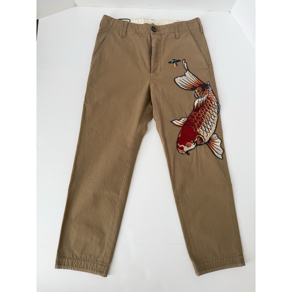 Gucci Embroidered Koi Fish Chino Pants Men's Cotton Twill Tapered - 30